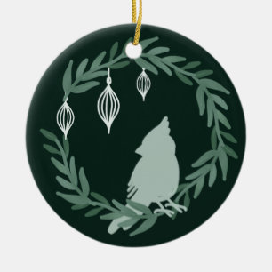 Christmas Wreath Cardinal Photo Ceramic Tree Decoration