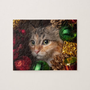 Christmas Wreath Cat (110 Piece) Jig Saw Puzzle
