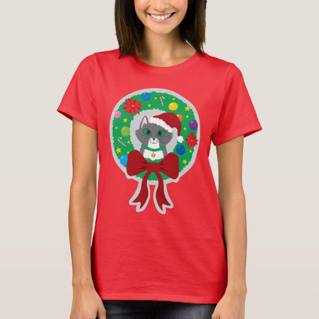Christmas Wreath Cat Women's T-shirt (Front)