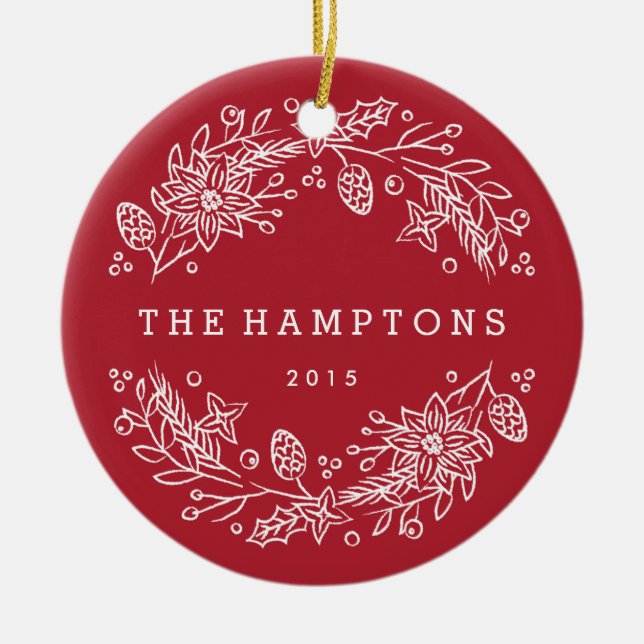 Christmas Wreath Ceramic Ornament - Berry (Front)