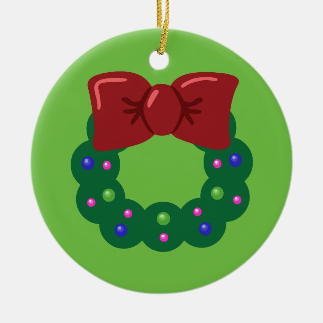 Christmas Wreath Ceramic Tree Decoration (Front)