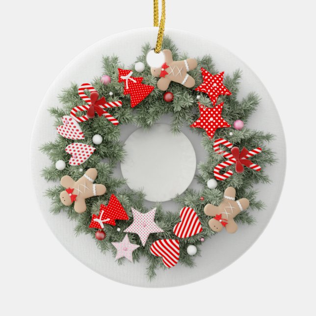Christmas Wreath Ceramic Tree Decoration (Front)