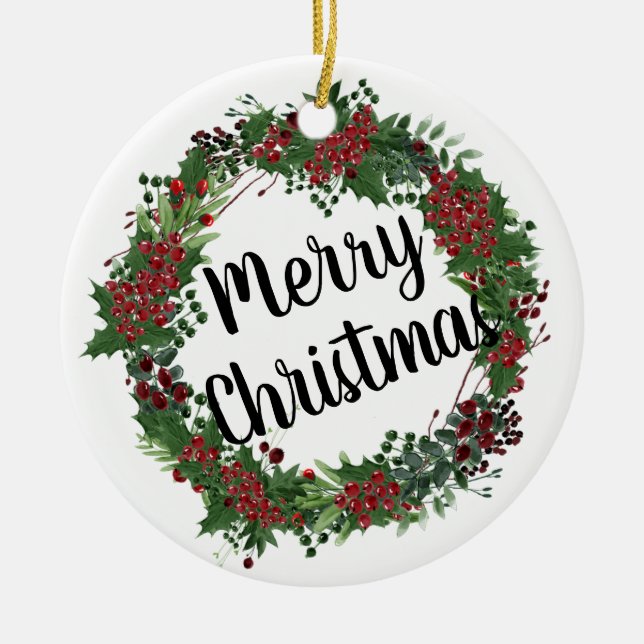 Christmas Wreath Ceramic Tree Decoration (Front)