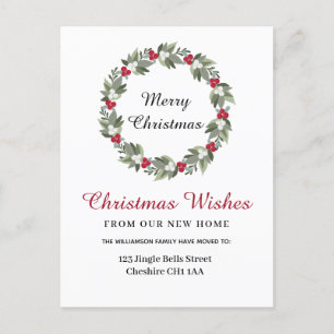 Christmas Wreath Change of Address Announcement Postcard