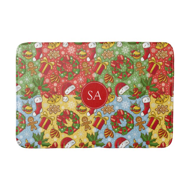 Christmas wreath, Christmas Ornaments, Santa's Hat Bath Mat (Front)