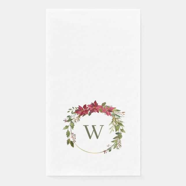 Christmas Wreath Classic Monogram Paper Guest Napkin (Front)