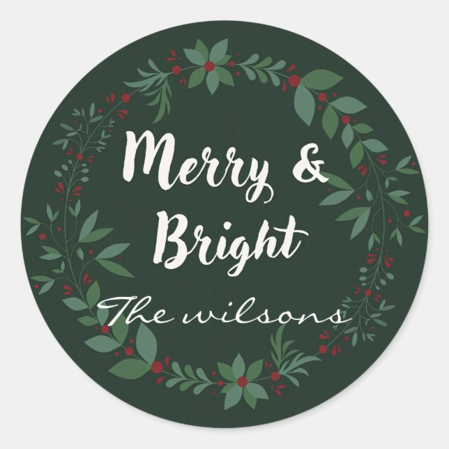 Christmas wreath classic round sticker (Front)