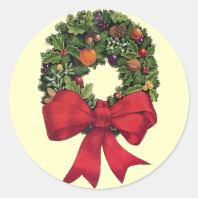 Christmas Wreath Classic Round Sticker (Front)
