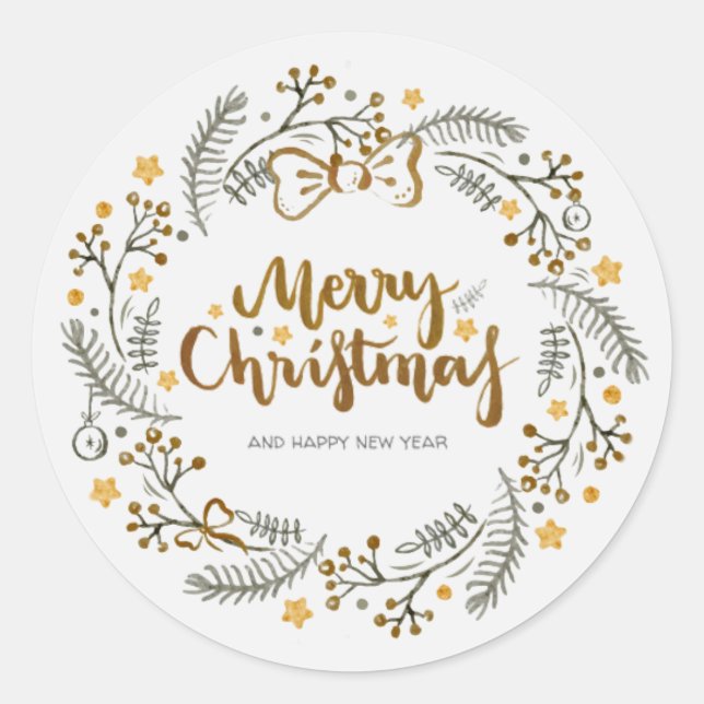 Christmas Wreath Classic Round Sticker (Front)