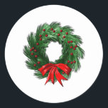 Christmas  Wreath Classic Round Sticker<br><div class="desc">Holiday Christmas Wreath</div>