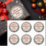 Christmas Wreath  Classic Round Sticker<br><div class="desc">A vintage Christmas wreath gift sticker. Don't forget to change the names! Add your custom wording to this design by using the "Edit this design template" boxes on the right hand side of the item, or click the "Customise It" button to arrange the text, change the fonts and colours and...</div>