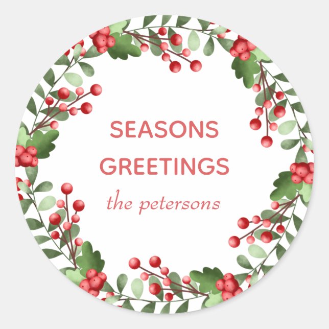 Christmas Wreath  Classic Round Sticker (Front)