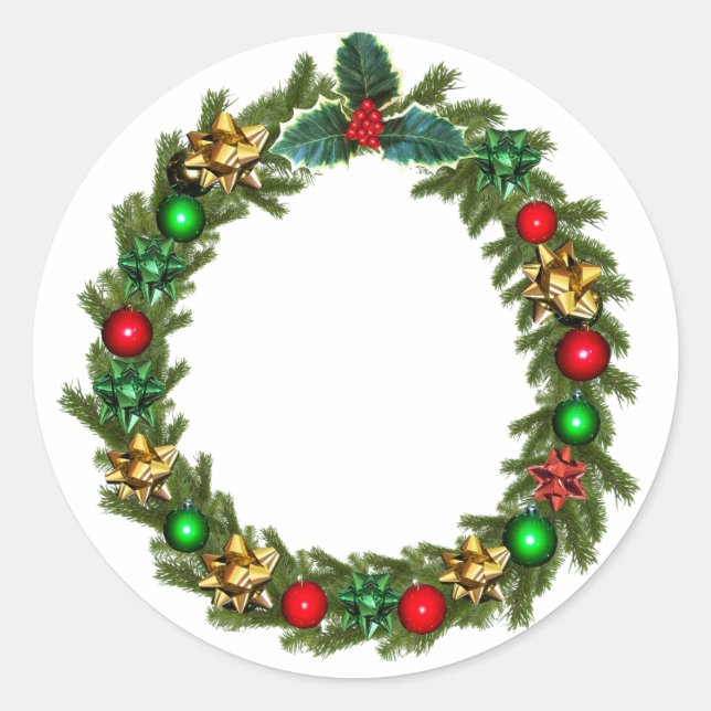 Christmas Wreath Classic Round Sticker (Front)