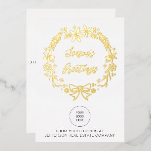 Christmas Wreath Company Logo Business Foil Holiday Card