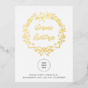 Christmas Wreath Company Logo Business   Foil Holiday Postcard