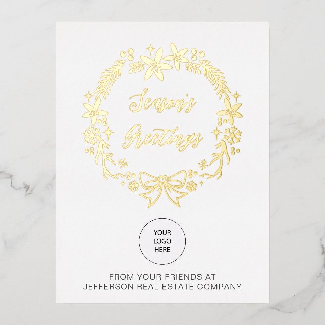Christmas Wreath Company Logo Business   Foil Holiday Postcard (Front)