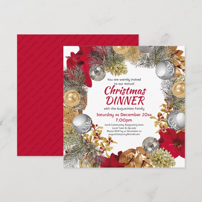 Christmas Wreath CORPORATE DINNER Invitation (Front/Back)