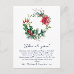 Christmas Wreath Corporate Holiday Thank You Card