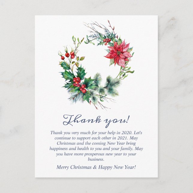 Christmas Wreath Corporate Holiday Thank You Card (Front)