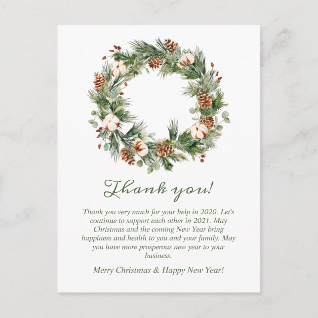 Christmas Wreath Corporate Holiday Thank You  Postcard (Front)