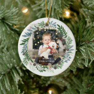 Christmas Wreath Custom 2-Photo Ceramic Tree Decoration