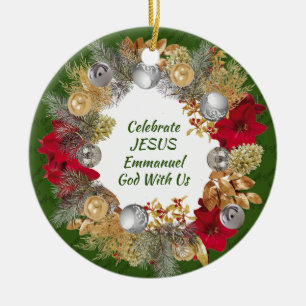 Christmas Wreath Custom Green CELEBRATE JESUS Ceramic Tree Decoration