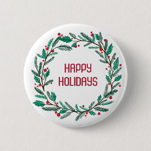 Christmas Wreath CUSTOM Hand Drawn Holiday 6 Cm Round Badge