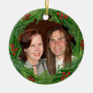 Christmas Wreath Custom Photo Ceramic Tree Decoration
