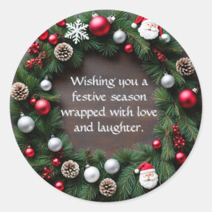 Christmas Wreath Customisable Classic Round Sticker
