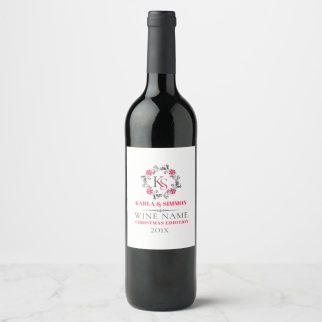Christmas Wreath Customisable Template Wine Label (Front)