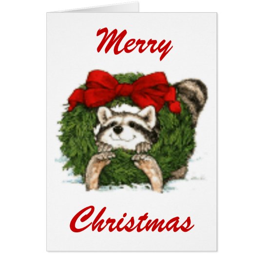 Christmas Wreath Decoration And Racoon Card