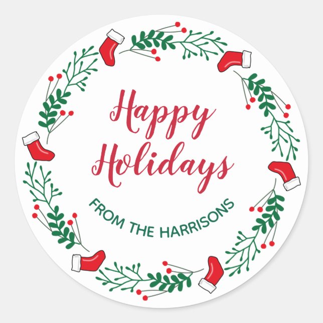  Christmas Wreath Design Sticker Label (Front)