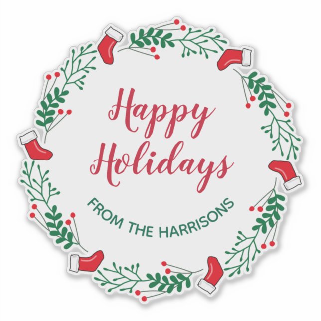  Christmas Wreath Design Sticker Label (Front)