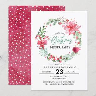 Christmas Wreath Dinner Party Invitation