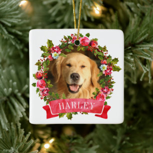 Christmas Wreath Dog Photo Ceramic Ornament