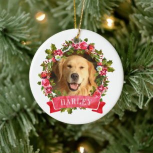 Christmas Wreath Dog Photo Ceramic Tree Decoration