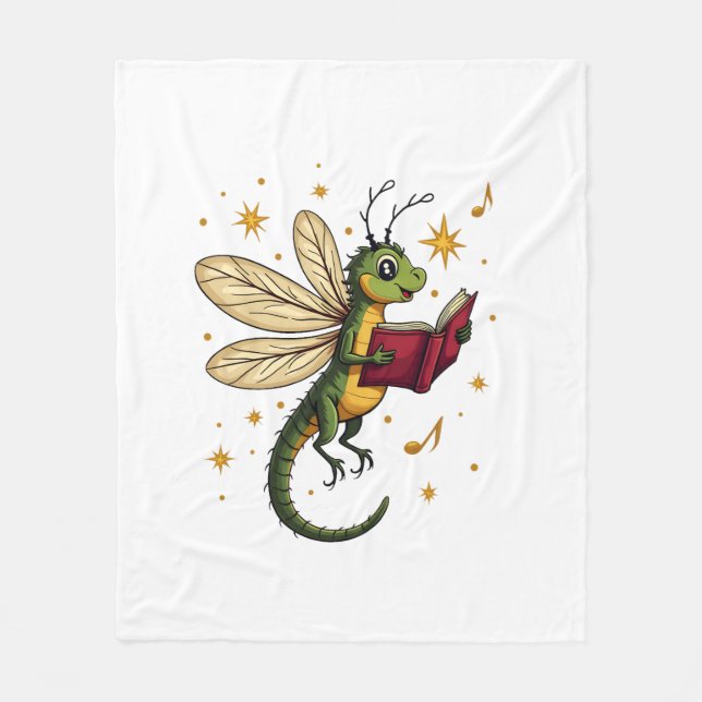 Christmas Wreath Dragonfly Fleece Blanket (Front)