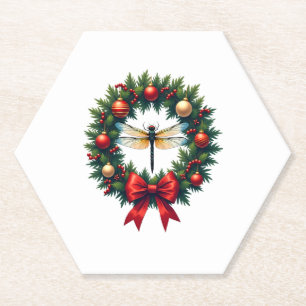 Christmas Wreath Dragonfly Paper Coaster