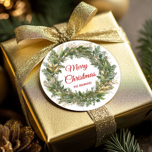 Christmas Wreath Elegant Festive Holiday Classic Round Sticker