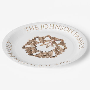Christmas Wreath Elegant Gold and White Paper Plate