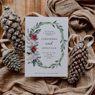 Christmas Wreath   Elegant Holiday Wedding Invitation