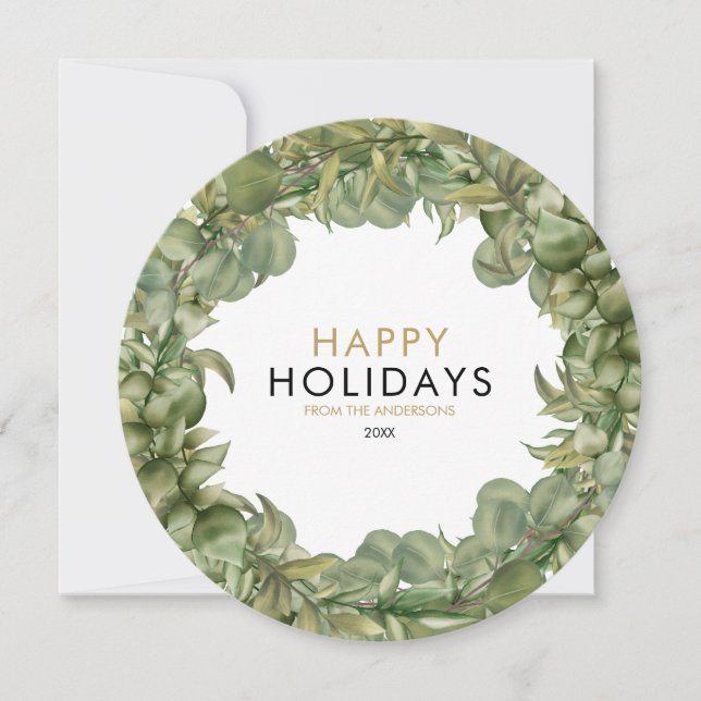 Christmas Wreath Elegant Modern Chic Typographic Holiday Card (Front)