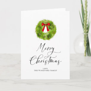 Christmas Wreath Elegant Script Holiday Card