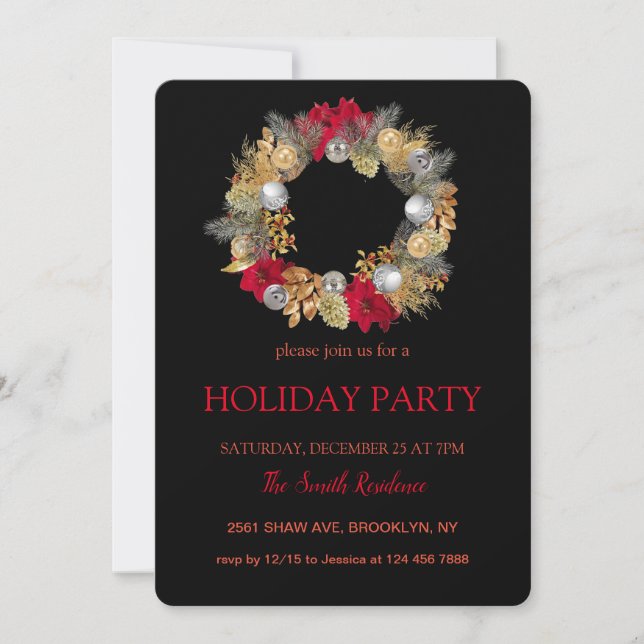 Christmas  Wreath Elegantly Chic Invitation (Front)