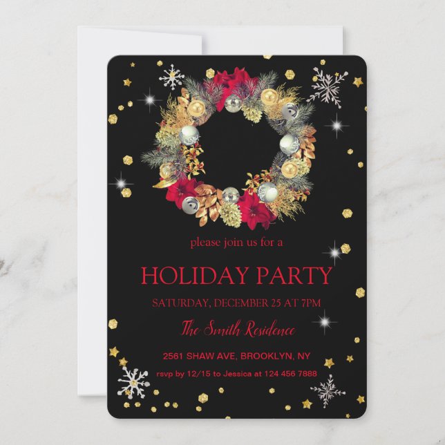Christmas  Wreath Elegantly Chic Invitation (Front)