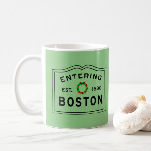 Christmas Wreath Entering Boston MA Coffee Mug