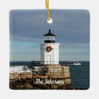 Christmas Wreath Family Lighthouse Ceramic Ornament