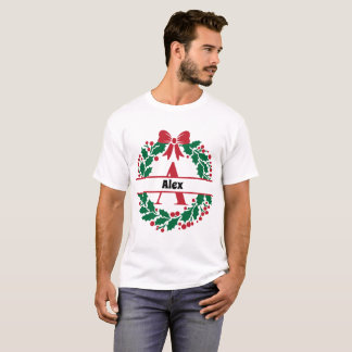 Christmas wreath Family Matching Name letter A T-Shirt