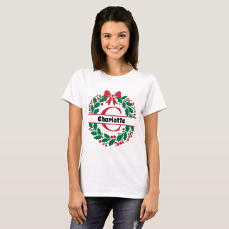 Christmas wreath Family Matching Name letter C T-Shirt
