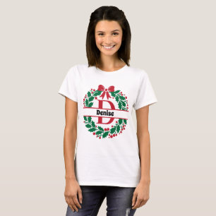 Christmas wreath Family Matching Name letter D T-Shirt